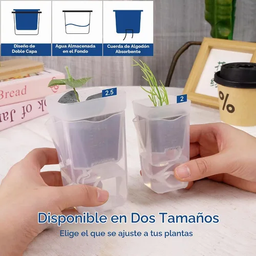 Vista 4 de Paquete de 16 macetas medianas de riego automático de 2.5 pulgadas para plantas de interior, pequeñas macetas de plástico transparente, macetas