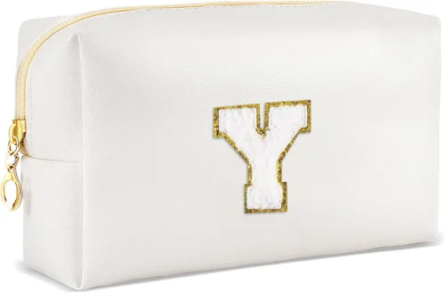 Vista 52 de URSKYTOUS Regalos para niñas, bolsa de maquillaje con inicial, bolsa de cosméticos personalizada con cremallera, bonita bolsa de aseo de viaje, Azul