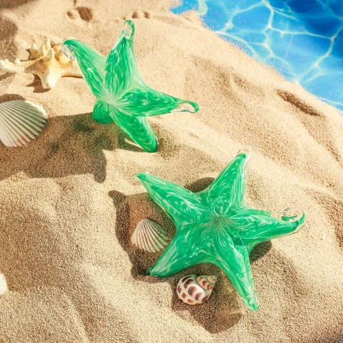 Vista 4 de Estatua de estrella de mar de vidrio soplado a mano, figura de arte moderna de estrella de mar de 4.5 pulgadas, adorno coleccionable de estrellas