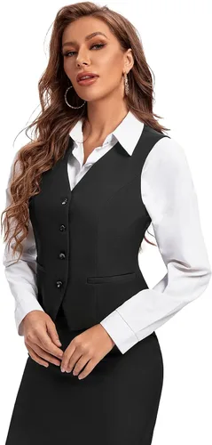 Vista 4 de Foucome Vestido formal de negocios ajustado para mujer, chaleco con botones