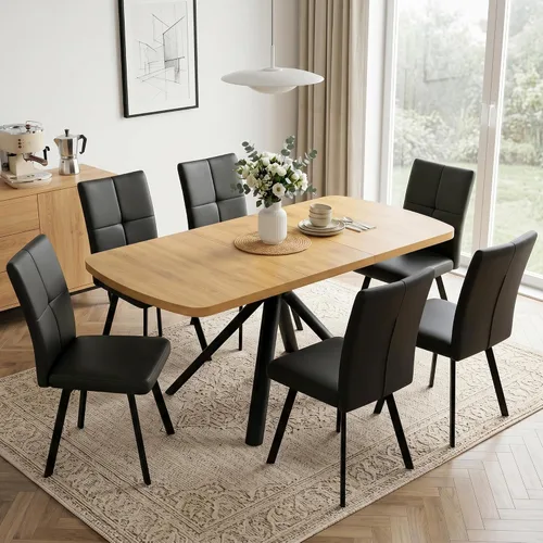 Vista 12 de HIPIHOM Mesa de comedor extensible para 4-6 personas, mesa rectangular de madera MDF de 47.2 a 63 pulgadas, estilo rústico de granja, diseño que