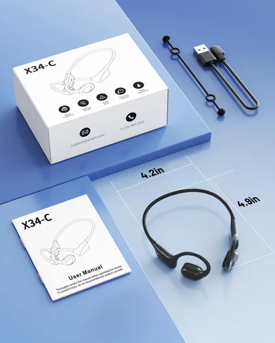 Vista 8 de PSIER Auriculares de conducción ósea con doble controlador, IPX8 impermeables para natación, conducción de aire, auriculares abiertos, modo MP3