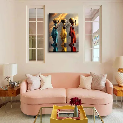 Vista 4 de Arte de Lienzo para Pared de Mujer Negra, Pintura de Mujer Afroamericana, Cuadros Decorativos, Pósters Retro Étnicos Rojos Amarillos Azules