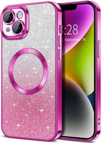 Vista 162 de Hython Funda para iPhone 13 Pro transparente con purpurina magnética [compatible con MagSafe] Protector completo de lente de cámara delgado
