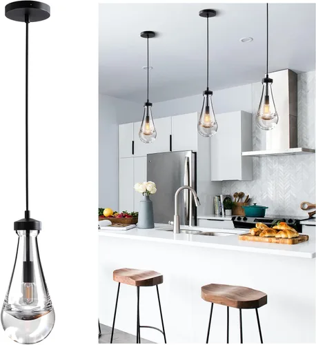 Vista 10 de Lámpara colgante moderna, diseño de gota de lluvia, lámpara de techo de cristal para interiores, 5 pies de profundidad x 12.5 pies de alto, latón