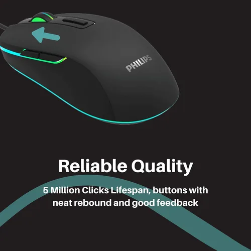 Vista 4 de PHILIPS Ratón para juegos con cable RGB, 7 botones programables, DPI ajustable, cómodo agarre ergonómico óptico PC PC Gamer Ratones