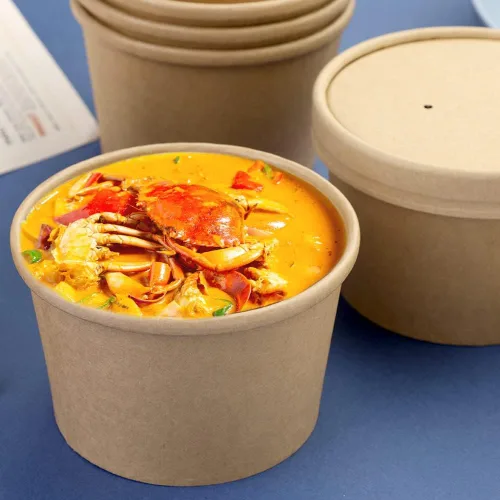 Vista 4 de Paquete de 25 recipientes de sopa de 8 onzas con tapas, taza de sopa de papel desechable, recipientes de papel para alimentos con tapas, recipiente