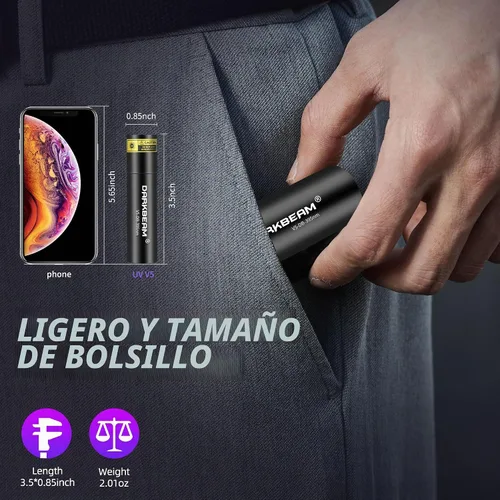 Vista 6 de DARKBEAM Linterna UV Luz Negra 395 NM, Mini pero Potente USB-C LED Recargable Lámpara de Madera, Linternas Ultravioleta para Orina de Mascotas