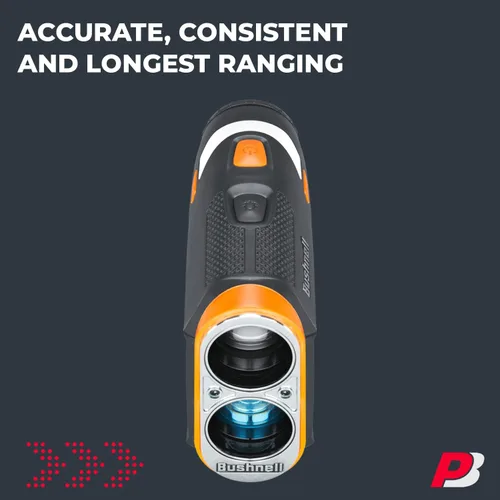 Vista 3 de Bushnell Tour V6 Golf Rangefinder Bundle – PinSeeker con Visual JOLT, BITE soporte magnético – Incluye toalla de microfibra PlayBetter y batería CR2