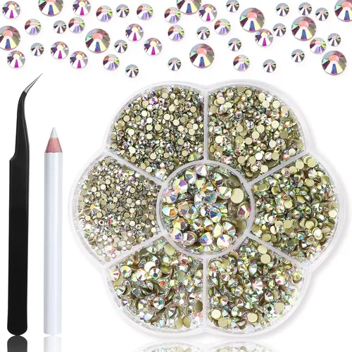Vista 8 de Diamantes de imitación, 3150 piezas de gemas transparentes para uñas, joyas de cara plateada, gemas de ojo de dientes, diminutos diamantes de Cristal