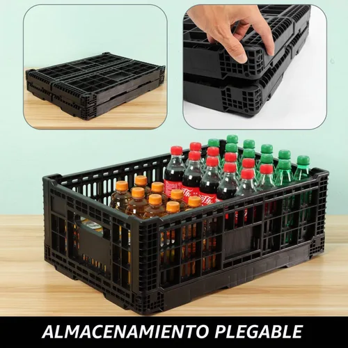 Vista 3 de Contenedor de almacenamiento plegable, 52 litros, caja de almacenamiento de plástico resistente, cajas de leche de alta resistencia, almacenamiento