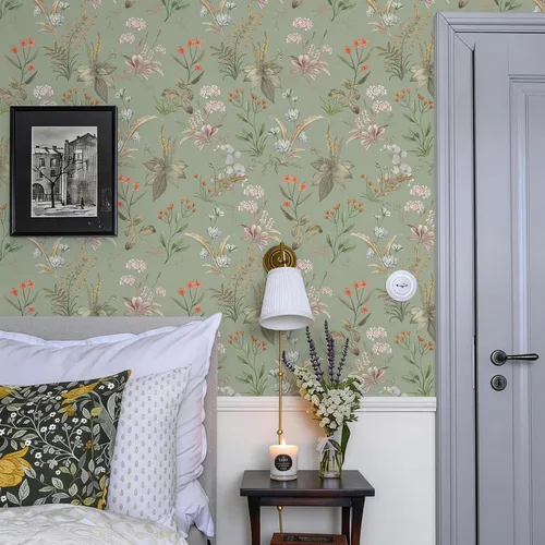 Vista 10 de Simon&Siff - Papel tapiz vintage despegar y pegar beige floral papel adhesivo flores silvestres botánico removible amigable para inquilinos 17,3