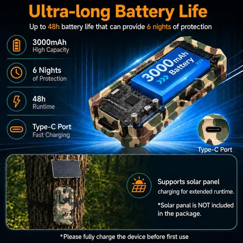 Vista 5 de Alarma de seguridad de radar de campamento, alarma perimetral inalámbrica, alarma de activación con sensor de movimiento recargable, rango de 1/2
