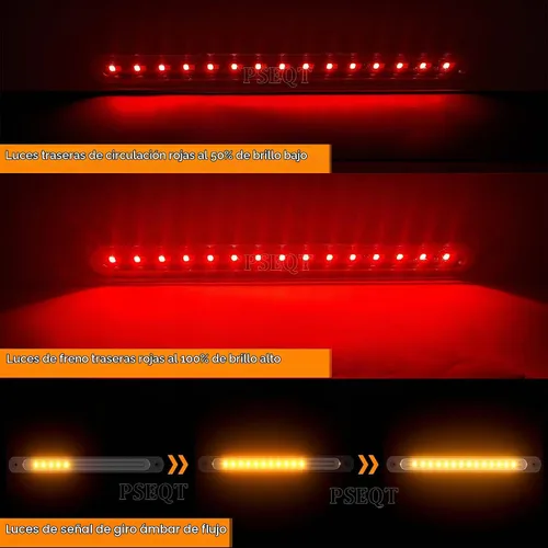Vista 2 de PSEQT - Barra de luz trasera de 10" para remolque con 15 LED, luz de freno, parada, señal de giro, montaje de luces secuenciales de estrobo rojo