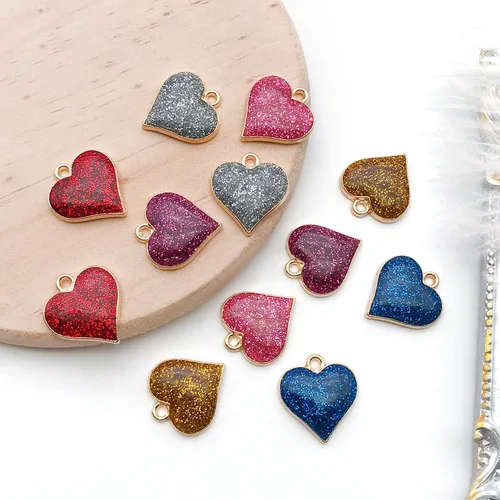 Vista 2 de WOCRAFT 24 dijes de pulsera de corazón de amor para hacer joyas, San Valentín, boda, rosa, flor, para bricolaje, collares, llaveros y suministros