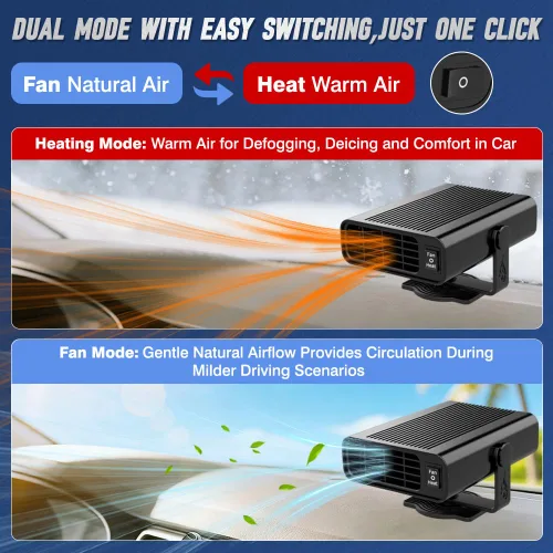 Vista 3 de 2 en 1 Calentador de coche eléctrico Ventilador 12V 120W Calentador de coche Parabrisas Descongelación Wibndow Desempañamiento portátil verano