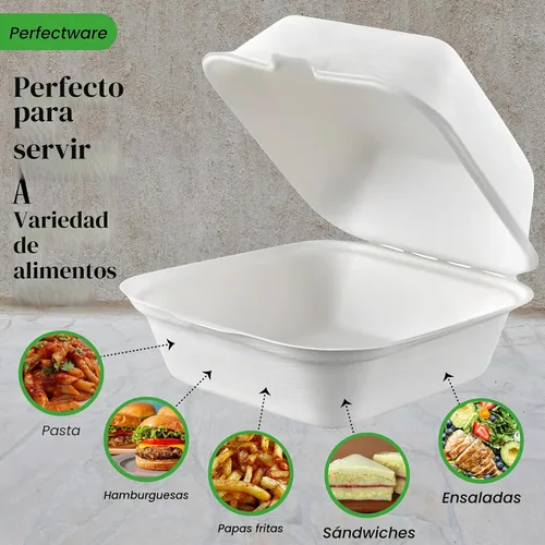 Vista 5 de Recipientes de comida para llevar con un solo compartimento 100% compostable, 6 x 6 pulgadas. 25 envases, bagazo desechable natural, biodegradable