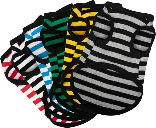 Vista 12 de Paiaite 3 piezas de camisa para perro a rayas de color oscuro, camisas sin mangas de algodón para cachorros, ropa transpirable para mascotas