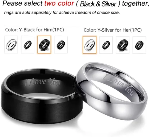 Vista 2 de Adreamz His Queen Her King - Anillos de promesa a juego para parejas, anillos de boda con corona láser y circonita cúbica de acero inoxidable