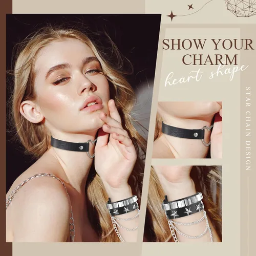 Vista 4 de Cunno Juego de 13 pulseras de collar gótico de estilo steampunk para Halloween, estilo steampunk, collar gótico, gargantilla para mujer, ajustable