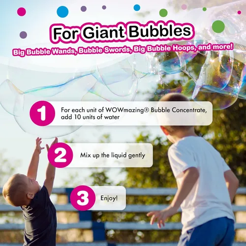 Vista 4 de WOWMAZING Concentrado de burbujas grandes – Soluciones para hacer burbujas (hace hasta 33 galones) – Solo tienes que añadir agua – Fabricado