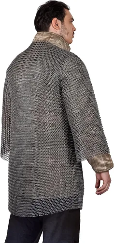 Vista 2 de Lord Of Battles Camisa medieval de media manga de alambre de alta resistencia, anillos redondos con tope para recreación histórica