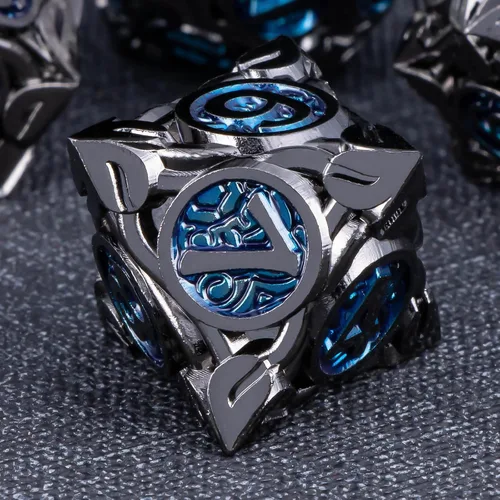 Vista 5 de KERWELLSI - Juego de dados metálicos DND D&D, 7 piezas con diseño de enredaderas naturales, dados de juego de rol con caja de regalo, dados negros