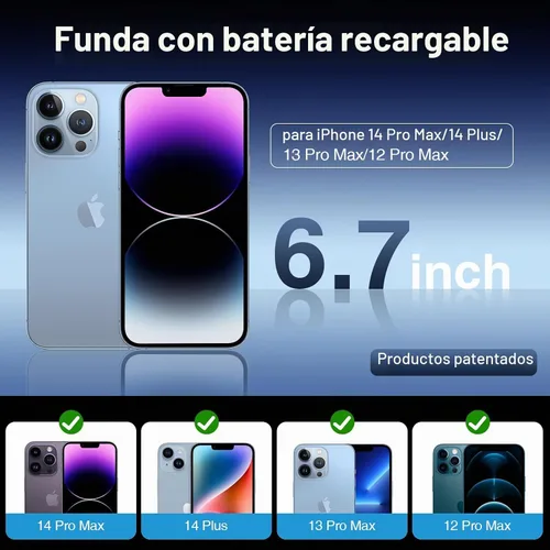 Vista 2 de GIN FOXI Funda de batería para iPhone 14 Pro Max/14 Plus/13 Pro Max/12 Pro Max, funda de carga recargable con soporte de 8500 mAh, funda portátil
