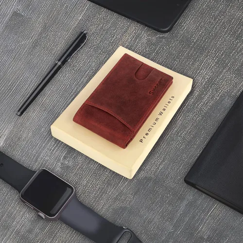 Vista 5 de Succor Cartera delgada de cuero genuino RFID para hombre Cazador Rojo Moderno