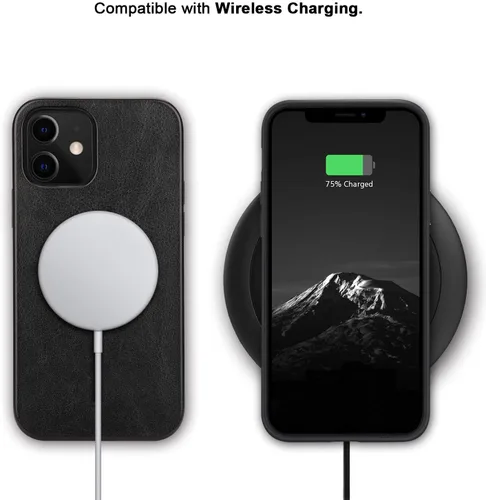 Vista 6 de TENDLIN Compatible con iPhone 12 Case/iPhone 12 Pro Funda Premium de cuero TPU Hybrid Cover (negro)