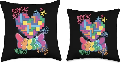 Vista 3 de Tetris Graffiti - Almohada de corazón (16 x 16 pulgadas), multicolor