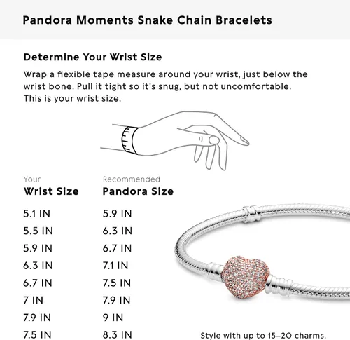 Vista 18 de Pandora Moments - Pulsera de cadena de serpiente con cierre de corazón brillante