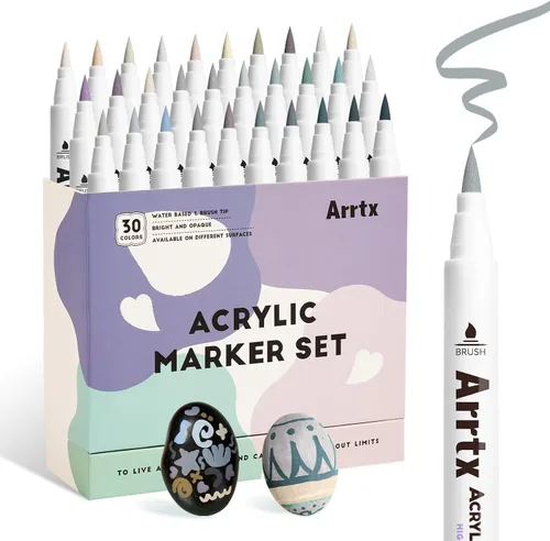 Vista 12 de Arrtx Marcadores de pintura acrílica, paquete de 10 puntas extra de cepillo blanco metálico para roca, tela, madera, vidrio, lienzo, cerámica, 4