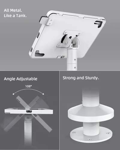 Vista 5 de Soporte para tablet para escritorio, compatible con iPad de 10.2 pulgadas Gen 7 8 9, soporte de tableta con bloqueo de llave de metal