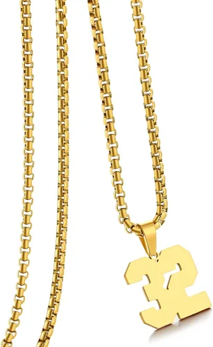 Vista 60 de Collar de Número Dorado para Hombre, Cadena de Acero Inoxidable con Colgante de Número para Atletas, Joyería Deportiva Personalizada para Niños