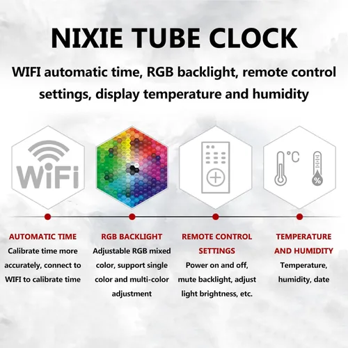 Vista 2 de Nixie Tube Clock, Retro Cyberpunk Desk Decor, Creative Desktop Decoration, WiFi Timing, Multiple RGB Lighting Modes, for Gaming Room and Office Decor