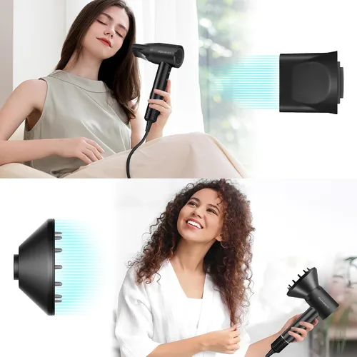 Vista 8 de Secador de pelo profesional de alta velocidad con 200 millones de iones negativos, secador de pelo profesional de alta velocidad para mujeres y Negro