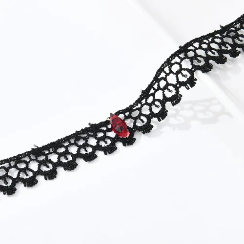 Vista 7 de Gargantilla gótica negra para mujer, gargantilla negra con diamantes de imitación rojos Lolita, gargantilla de encaje negro, joyería de fiesta