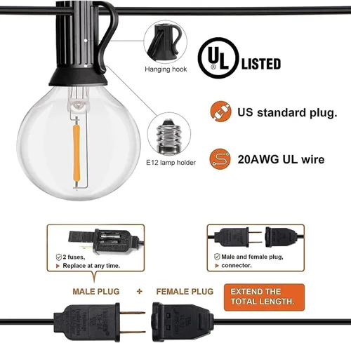 Vista 4 de HISTAR Cadena de luces LED para exteriores de 30 pies con control remoto