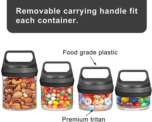 Vista 4 de SELEWARE Tarros apilables para aperitivos, juego de recipientes apilables con cierre giratorio, contenedor de viaje para almacenamiento de alimentos