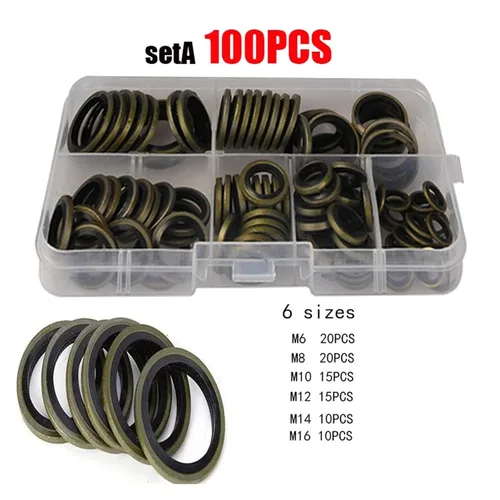 Vista 4 de Bonded Seal Combined Oil Drain Washer Kit 100PCS M6-M16
