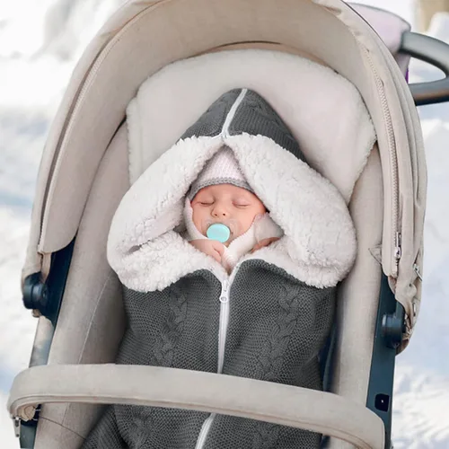 Vista 5 de Manta para envolver al bebé, saco de dormir de punto de forro polar, manta suave y cálida para siesta más terciopelo para bebés niños y niñas de 0 a