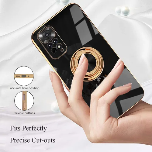 Vista 4 de Funda de teléfono para Xiaomi Redmi Note 11 Pro con soporte de anillo dorado, soporte giratorio de 360° para Xiaomi Redmi Note 11 Pro Funda de Negro