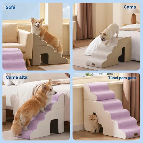 Vista 6 de ZOMISIA Escaleras para perros grandes con túnel, 24 pulgadas de alto, 5 escalones para cama alta