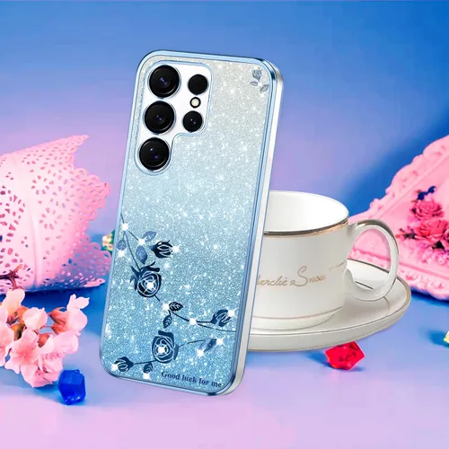 Vista 7 de Kainevy - Funda para Samsung Galaxy S23 Ultra, funda transparente con purpurina rosa floral para mujeres y niñas, bonita funda para Samsung S23