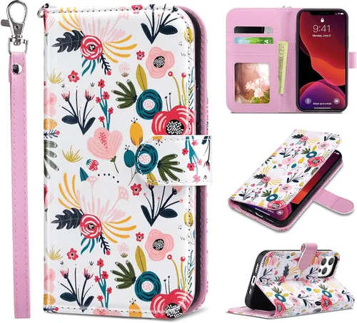 Vista 10 de ULAK Compatible con iPhone 12 Pro Max Funda Cartera con Portarjetas, Funda de Cuero PU con Soporte Plegable Ranuras para Tarjetas Correa de Muñeca