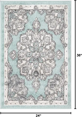 Vista 2 de Unique Loom Parker Collection - Alfombra de área Kokulu (2 x 3 pies, rectangular, aguamarina/beige)