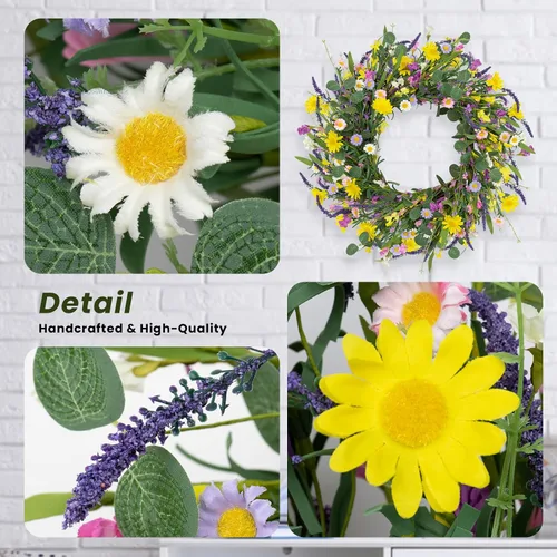 Vista 6 de LLZLL Decoraciones de primavera para el hogar, corona de primavera de 22 pulgadas, coronas artificiales de verano con hojas de eucalipto, lavanda
