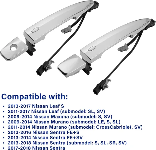 Vista 3 de Manijas de puerta exteriores cromadas (2 unidades, izquierda y derecha) con sensor de entrada de llave inteligente, compatible con Nissan