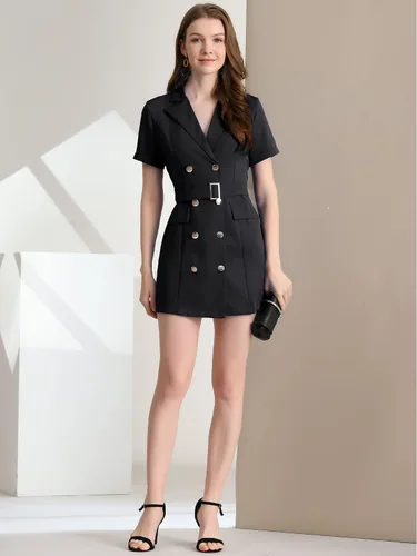 Vista 3 de Allegra K Vestido blazer casual con solapa con muescas y cinturón para mujer